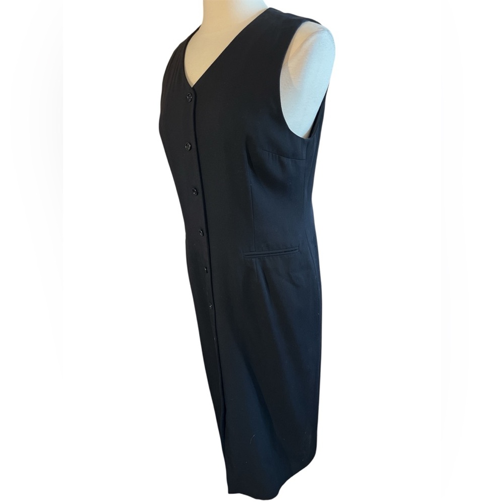 Talbots Black Wool Blend Button Up Sleeveless, Sheath Midi Dress V-Neck  Size 12 - Picture 5 of 13